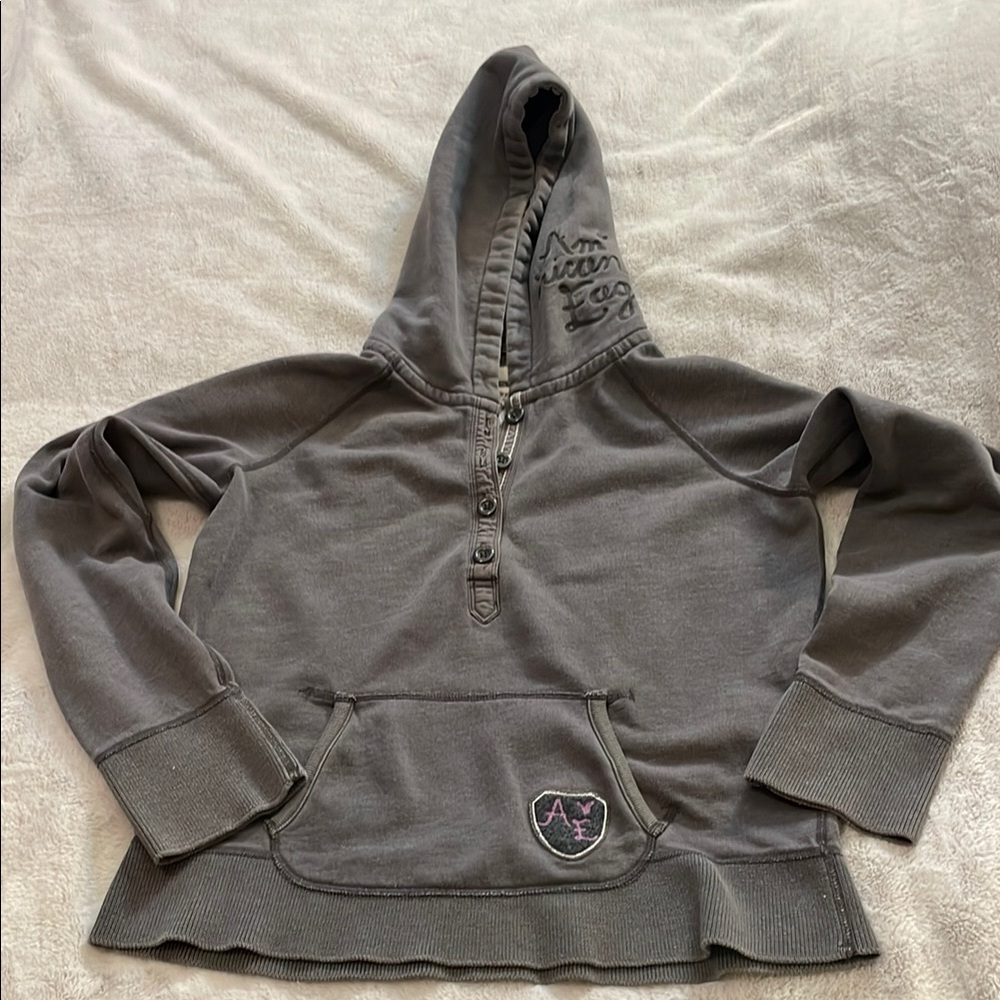 American Eagle Outfitters Gray Fleece Hooded Sweatshirt